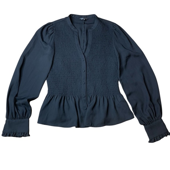 Dynamite Tops - Dynamite Black Smocked Peplum Blouse - Long Balloon Sleeve XS